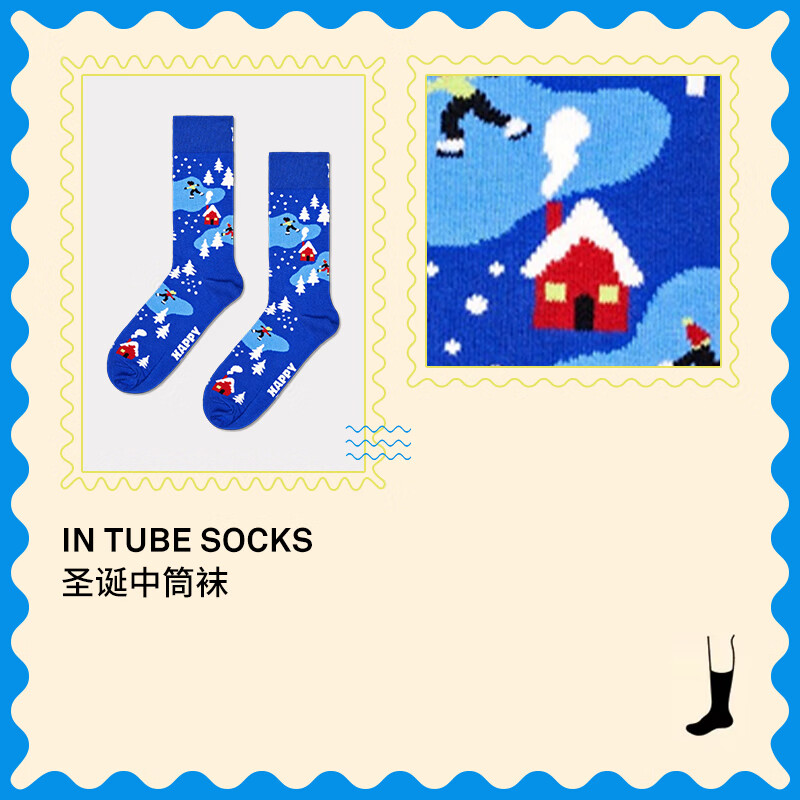 Happy Socks【新品】Happy Socks袜子女男士袜秋冬款多巴胺圣诞雪人袜中筒袜 雪人点点 1双 L 41-46