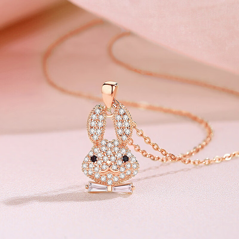 九汝秀满镶萌兔项链女银小众设计锁骨链韩版时尚项饰 满镶萌兔项链