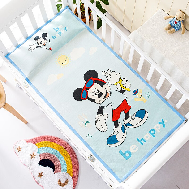 迪士尼(Disney)母婴 儿童冰丝凉席 可水洗可折叠冰丝席婴儿凉席垫宝宝透气冰淇淋米奇60*120cmYDU-429-M2