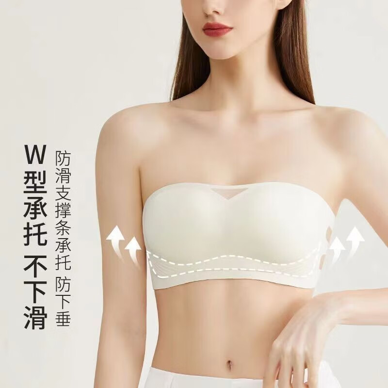 GEEZORO防滑无肩带内衣女抹胸防走光夏薄款小胸聚拢无痕隐形美背裹胸文胸 白色 S 65-85斤 32/70