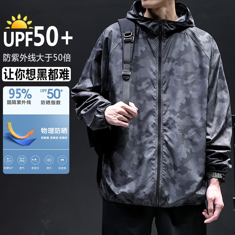 西域骆驼(vancamel)夏季防晒衣男透气薄款防紫外线迷彩钓鱼外套男款