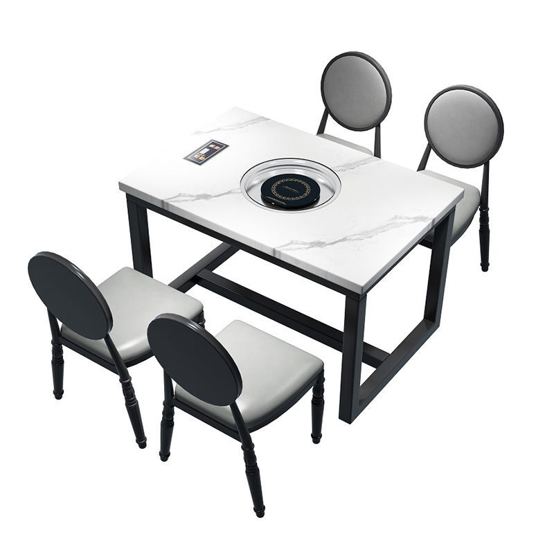 山头林村大理石火锅桌电磁炉一体商用一人一锅火锅桌子火锅店桌椅组合