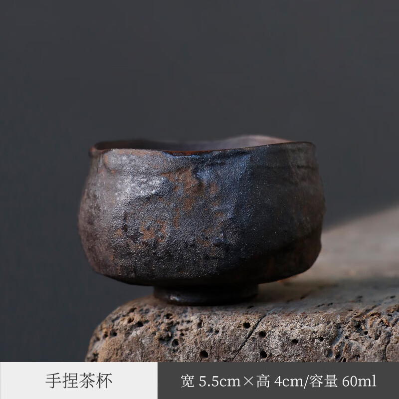 三遍日式手捏茶杯侘寂風粗陶茶具品茗杯創(chuàng)意復古志野燒茶盞普洱杯單杯 手捏茶杯