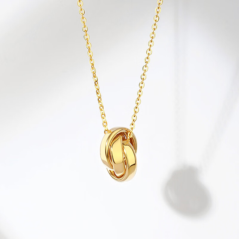 king size jewelry18k金双环项链女三生三世吊坠黄金色锁骨链 18k金