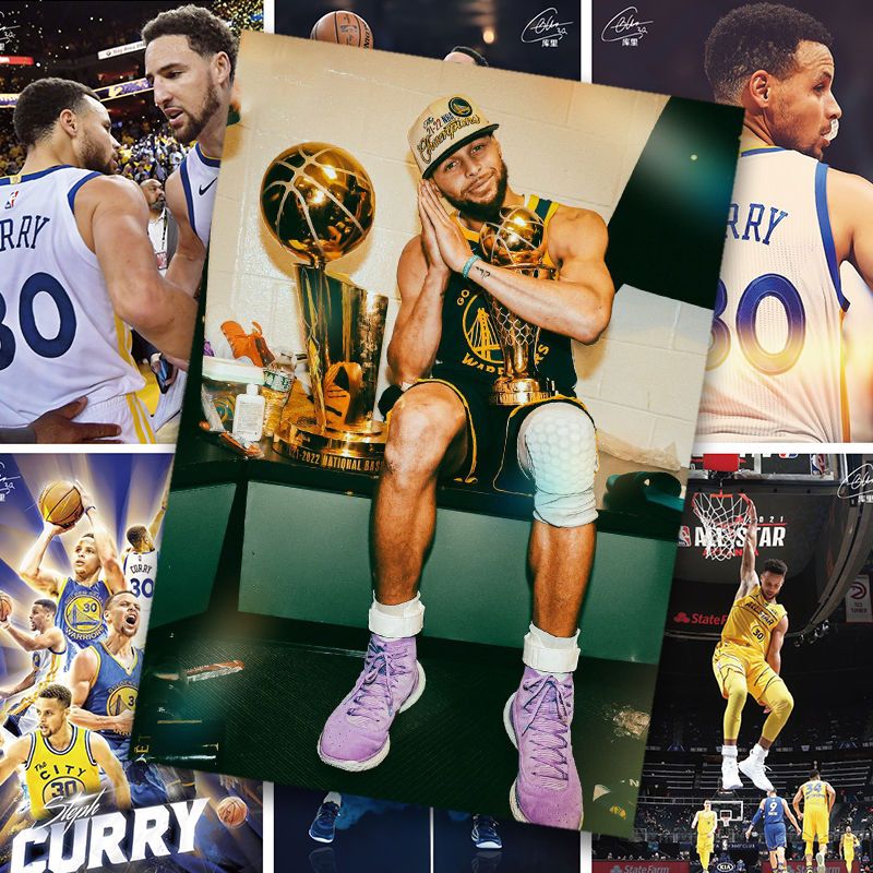 勇士mvp库里海报斯蒂芬夺冠三分球照片绝杀明信片大墙纸卧室 库里
