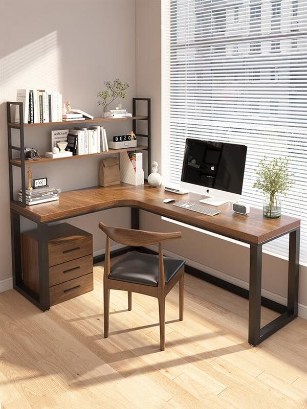 澳颜莱l型电脑桌带书架 实木转角书桌书架组合书柜一体l型 支持颜色