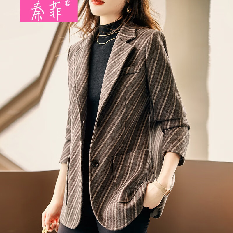 女2022秋冬新款韩版宽松显瘦时尚气质英伦风设计感斑马纹小西服上衣