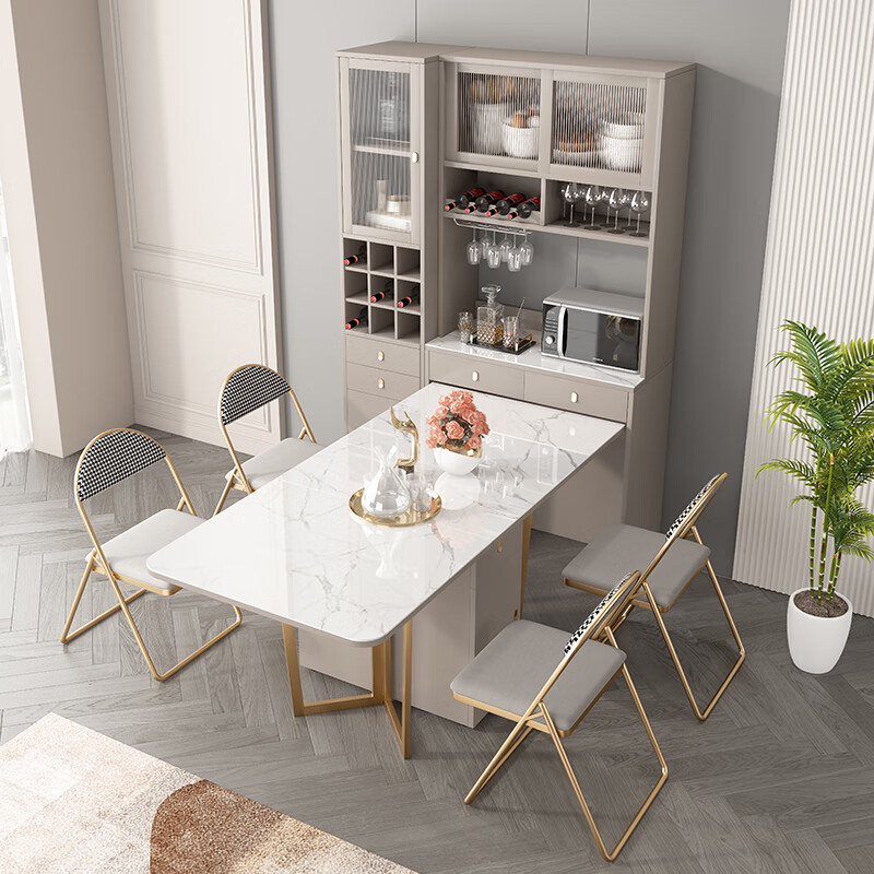 巴慕欧(bamuou)岩板折叠餐桌酒柜一体储物餐边柜家用小户型可伸缩饭桌