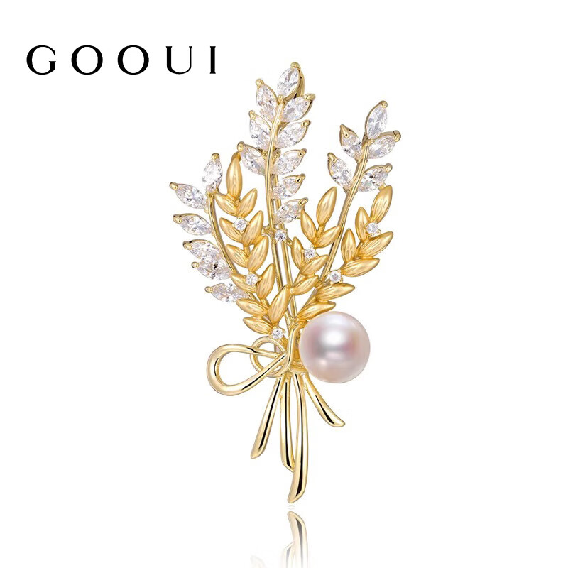 gooui品牌胸针稻穗胸针高档女奢华珍珠胸花气质防走光别针西装奢侈