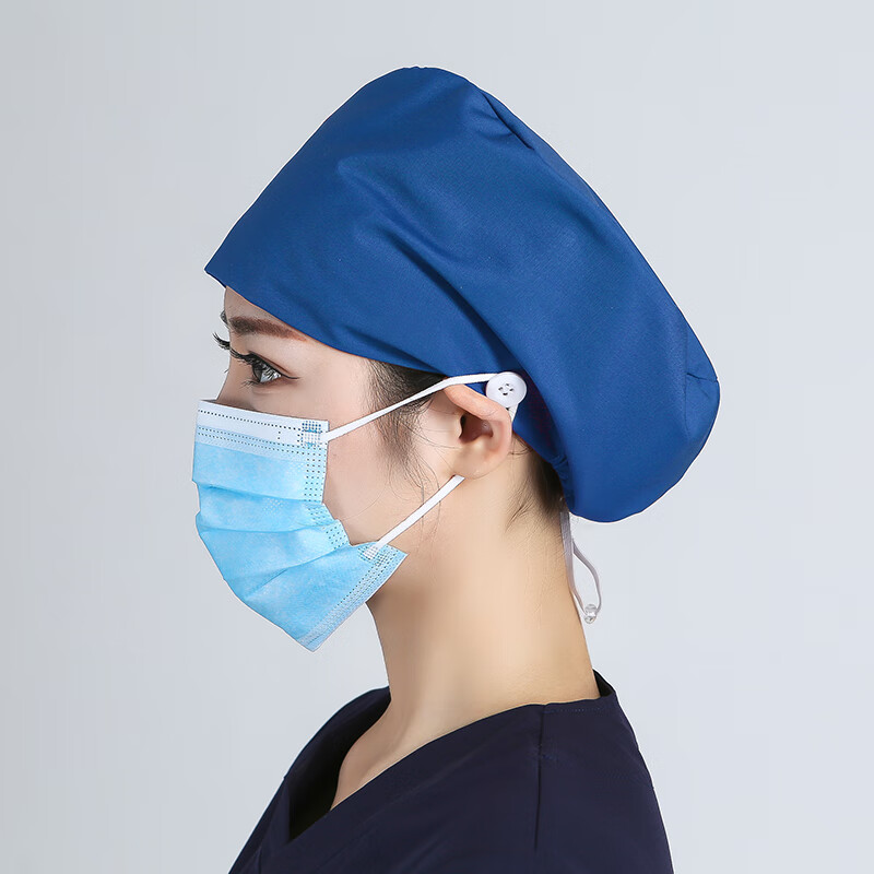 炙夏护士圆帽女手术室帽子藏蓝墨绿纯色医生男口腔牙科 孔雀蓝 涤棉