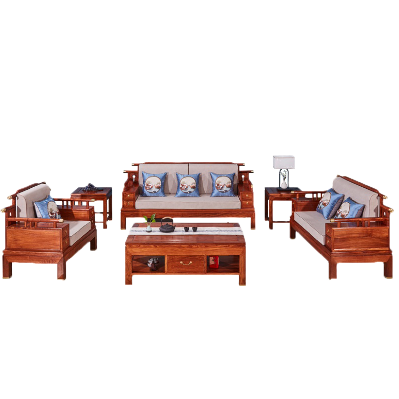 正荣府 红木家具 非洲花梨(学名:刺猬紫檀)沙发实木沙发新中式客厅家具 六件套(123+茶几+2边几)