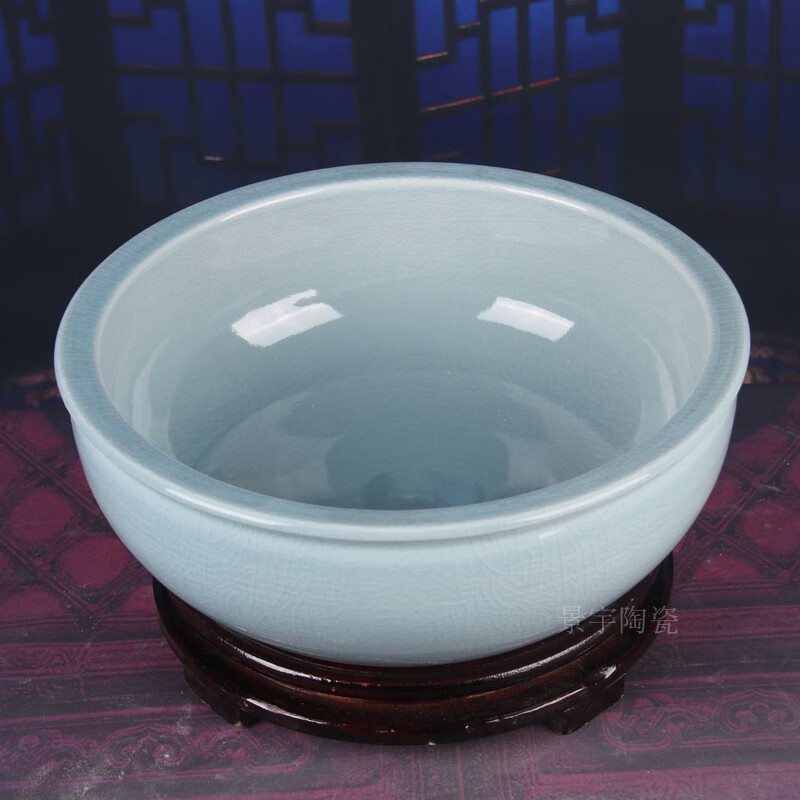 景德镇和面盆陶瓷陶瓷和面盆景德镇加大加厚陶瓷盆大号汤碗带盖绿色揉