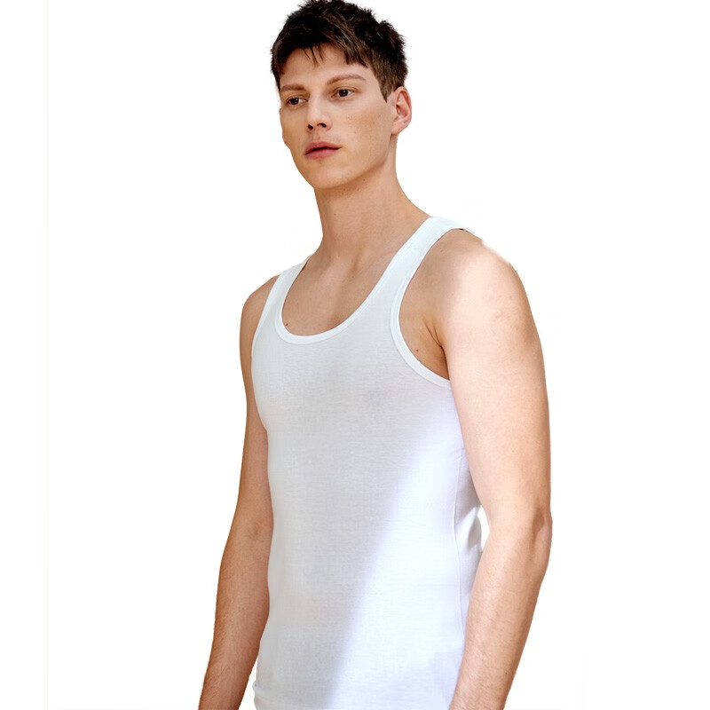 三枪两件装纯棉背心男士罗纹弹力轻薄透气修身运动内搭无袖坎肩汗衫 特白+特白 XL