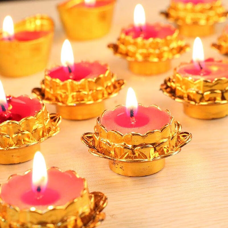 元宝蜡烛小莲花荷花圆形无烟供佛荷花灯酥油祭祀红色蜡烛 莲花蜡 一盒