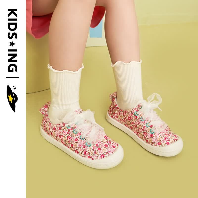kids.ing【专区】儿童帆布鞋一脚蹬春季软底小童女童女宝宝幼儿园碎花布鞋 红色 8码/26码-适合脚长14.3-15.1cm高性价比高么？