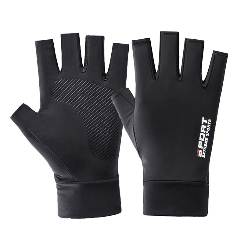 万宏达夏季薄款冰丝手套男半指开车防晒女防滑骑行送外卖运动防晒手套 SP二指款-灰色 均码