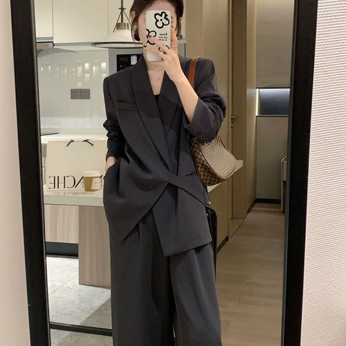 200斤胖mm西裤套装显瘦正装西服西装两件套装高级感休闲气场强大 黑色