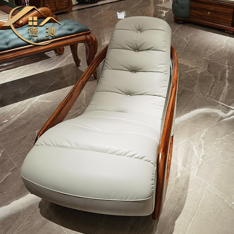 德沁 乌金木摇椅 简约现代高档客厅休闲单人沙发真皮躺椅家用卧室懒人