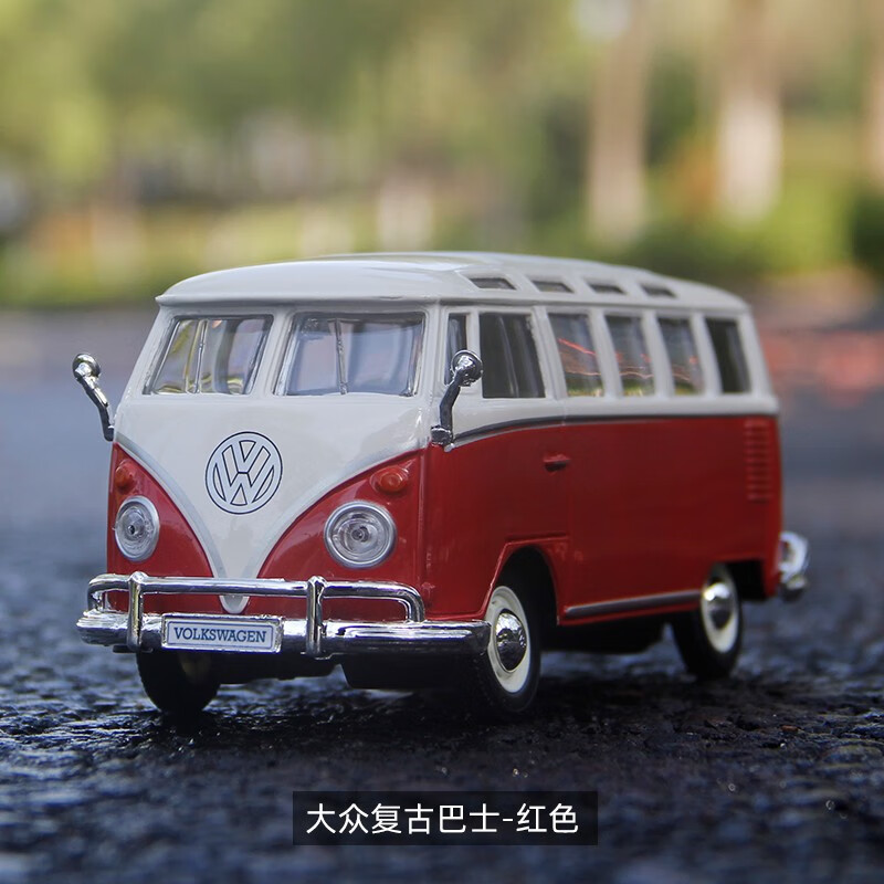 大众t1巴士模型路鹰 1:18 1962面包车模汽车模型老爷车摆件收藏 红色 大众巴士-红白