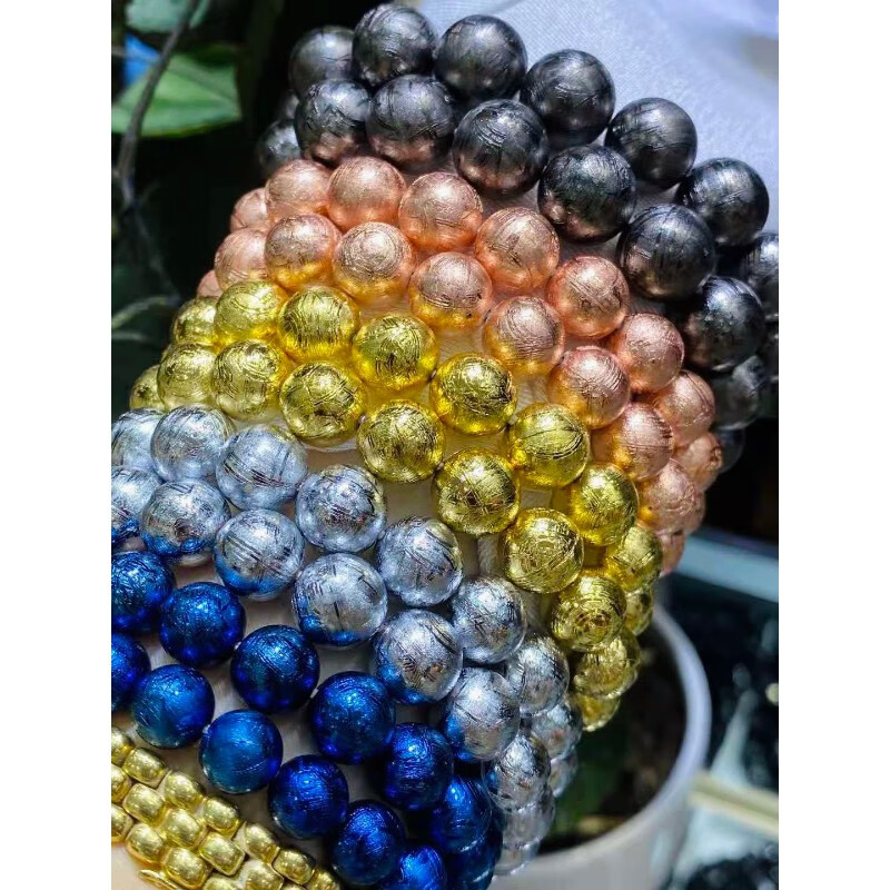 默奢 天铁瑞典m铁镍铁多宝陨石手链 圆珠手串 吊坠魔方锁骨链 8mm