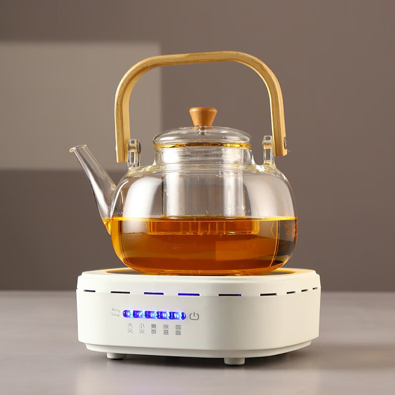 优戈电陶炉茶炉迷你小型煮茶炉家用静音光波炉煮茶器保温咖啡 小方炉白色 触摸款+竹把煮茶壶 款式