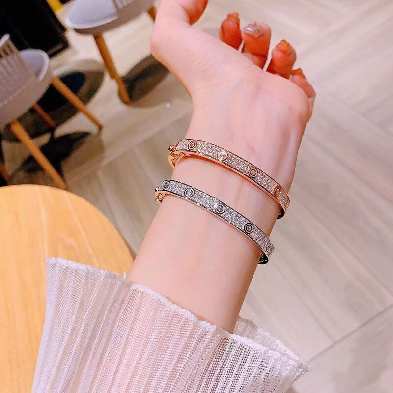 999足银满天星手镯女满钻love小众镀银感轻奢情侣手环男礼物 银色 16