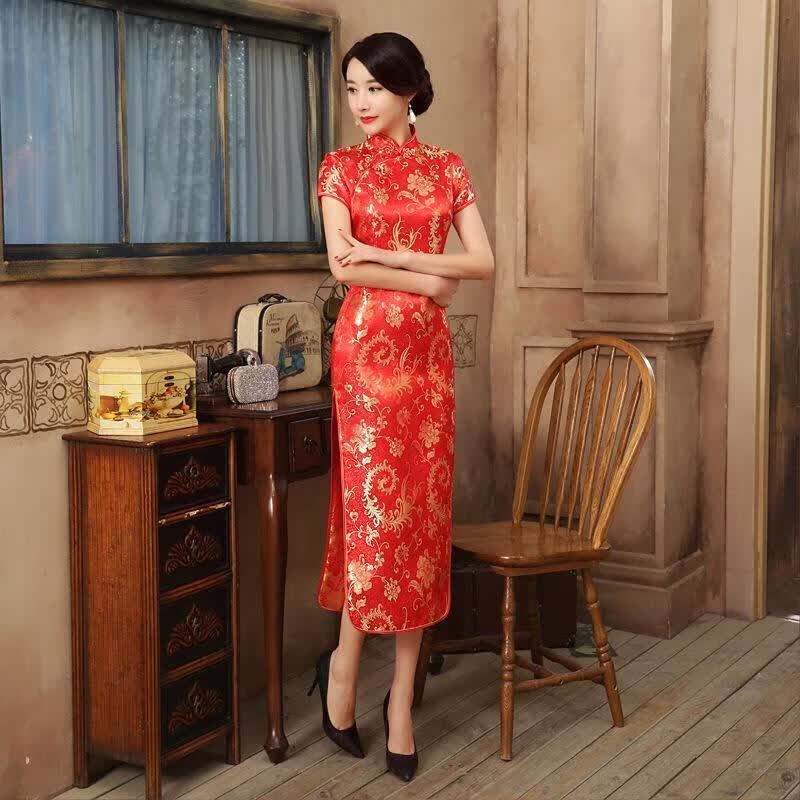 outrapay旗袍女新款修身大码走秀演出礼仪长款性感优雅显瘦 短袖尾长旗袍大红 XXL参考体重120127斤使用感如何?