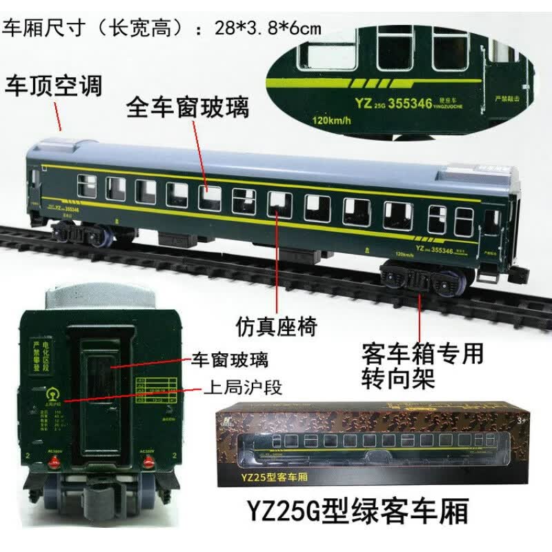弗贝妮仿真小火车模型轨道儿童电动玩具中国YZ25TG绿红蓝白皮客车 YZ25G型绿客车厢 默认1属于什么档次？