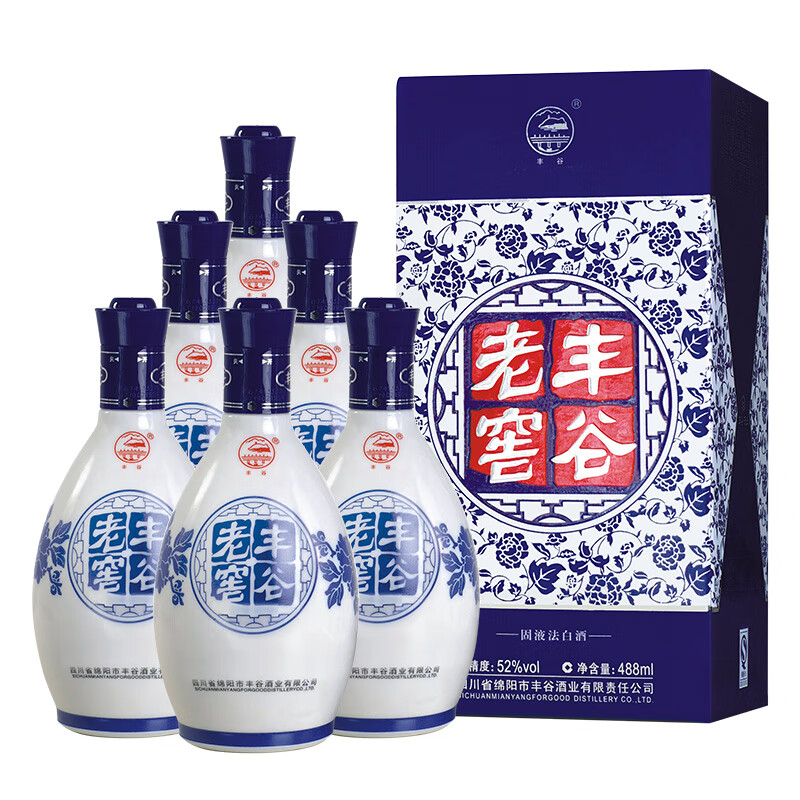 丰谷  老窖青花酒 浓香型白酒 52度 488ml*6瓶  整箱装