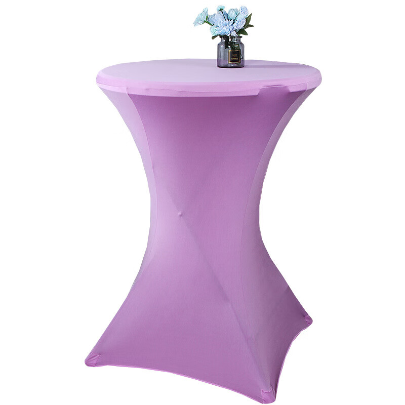简约 餐桌 餐桌布 套台布 圆形 婚礼高弹力纯色四脚鸡尾酒 1#浅紫色
