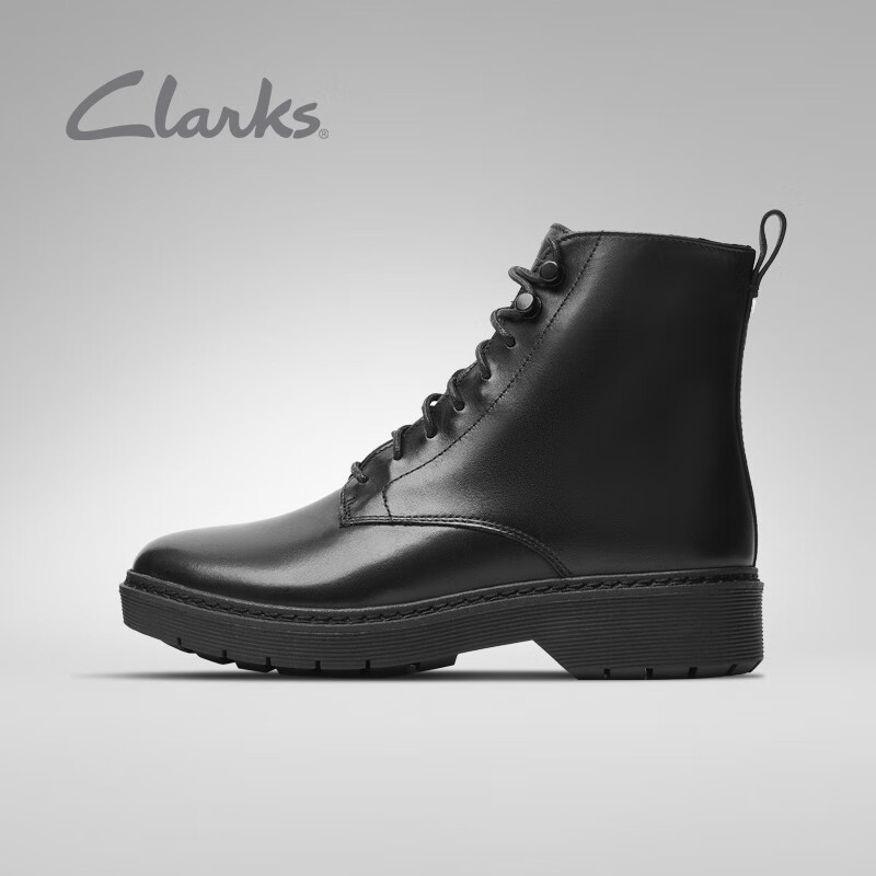 Clarks其乐女鞋经典款Witcombe Hi 2复古英伦马丁靴舒适优雅短靴子女 黑色261560744 37.5
