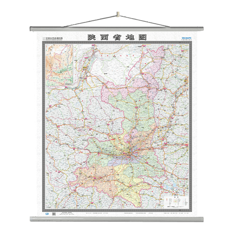 陕西省地图挂图1.15X1.35米防水覆膜地图挂图 挂绳版办公家庭覆膜地图挂图 政区地形挂图