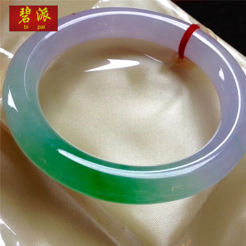 碧派天然缅甸老坑翡翠玉镯春彩紫罗兰圆条阳绿飘三色冰种紫罗兰手镯子