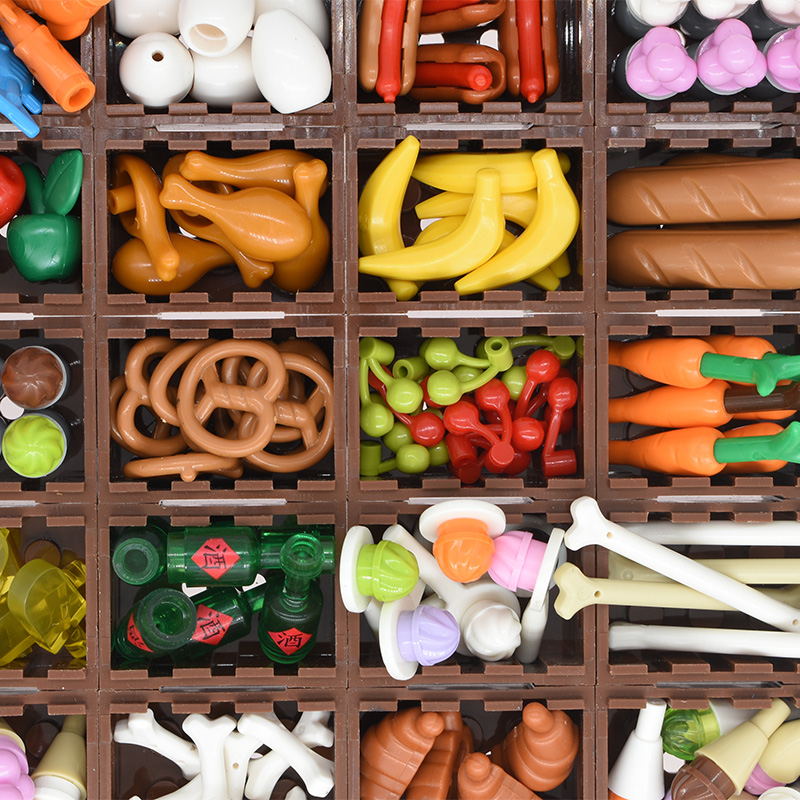 兼容小颗粒积木创意食物面包甜点冰淇淋水果筐场景配件 驼色 一筐法棍