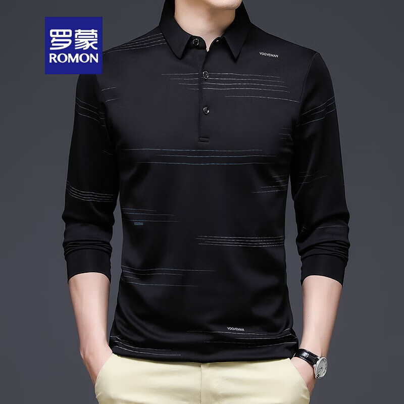 罗蒙romon品牌长袖t恤男翻领上衣服男士春秋季新款商务正装polo中青年