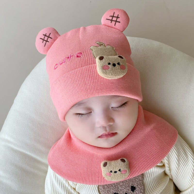 男宝宝女婴幼儿新生儿胎帽护卤门毛线帽冬天可爱 mx852-粉色 单买帽子