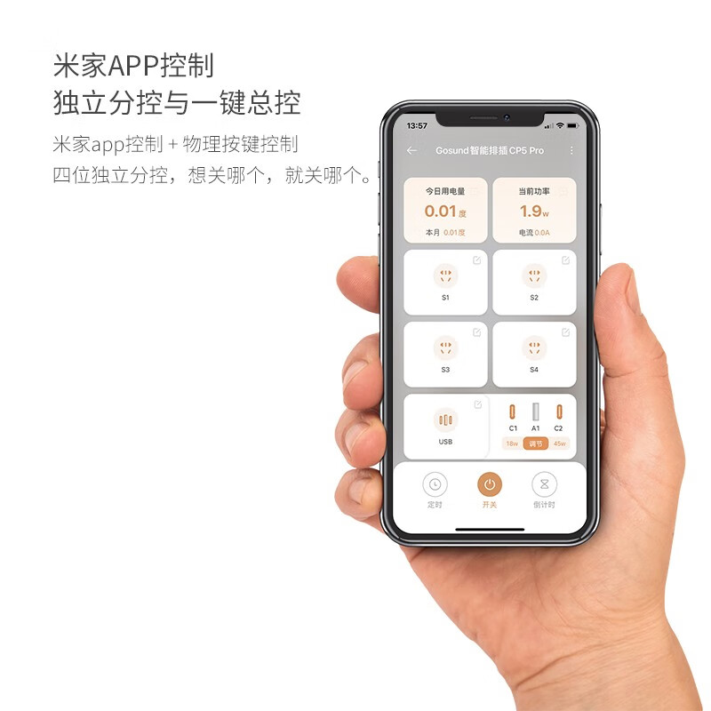 gosund智能快充排插/插座/插线板/接线板/智能分控插排/语音控制wifi排插USB插线板 米家APP小爱同学CP5PRO-1