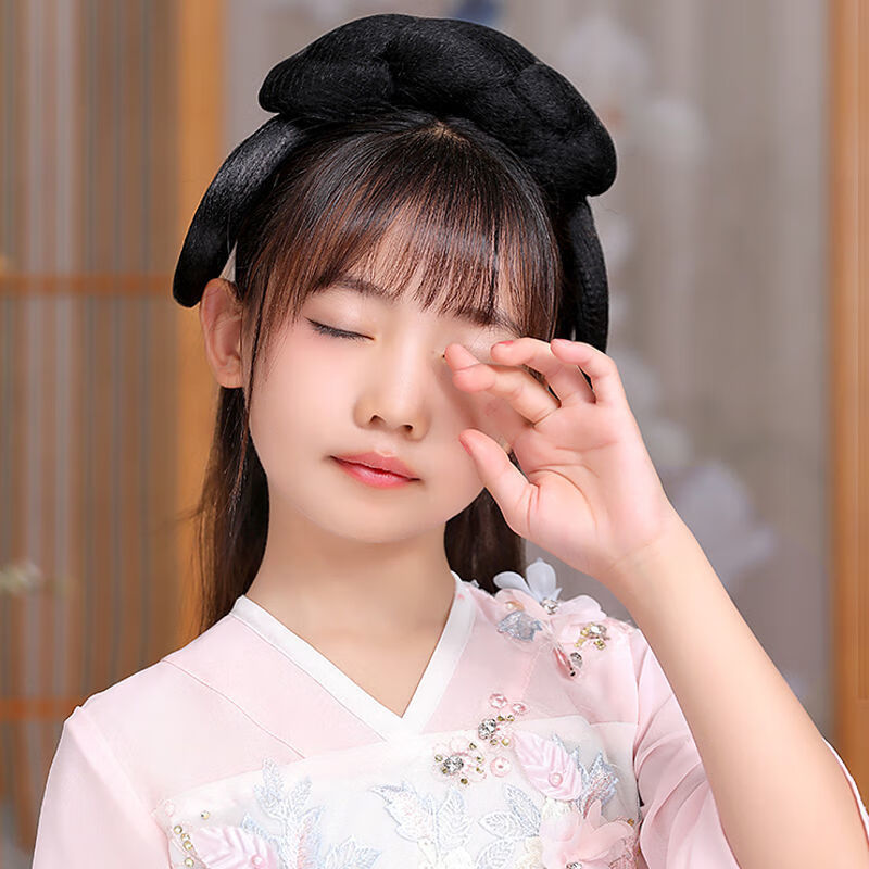 唐妮 汉服假发女童发箍一体式古风发包发型发髻头发造型儿童古装假发
