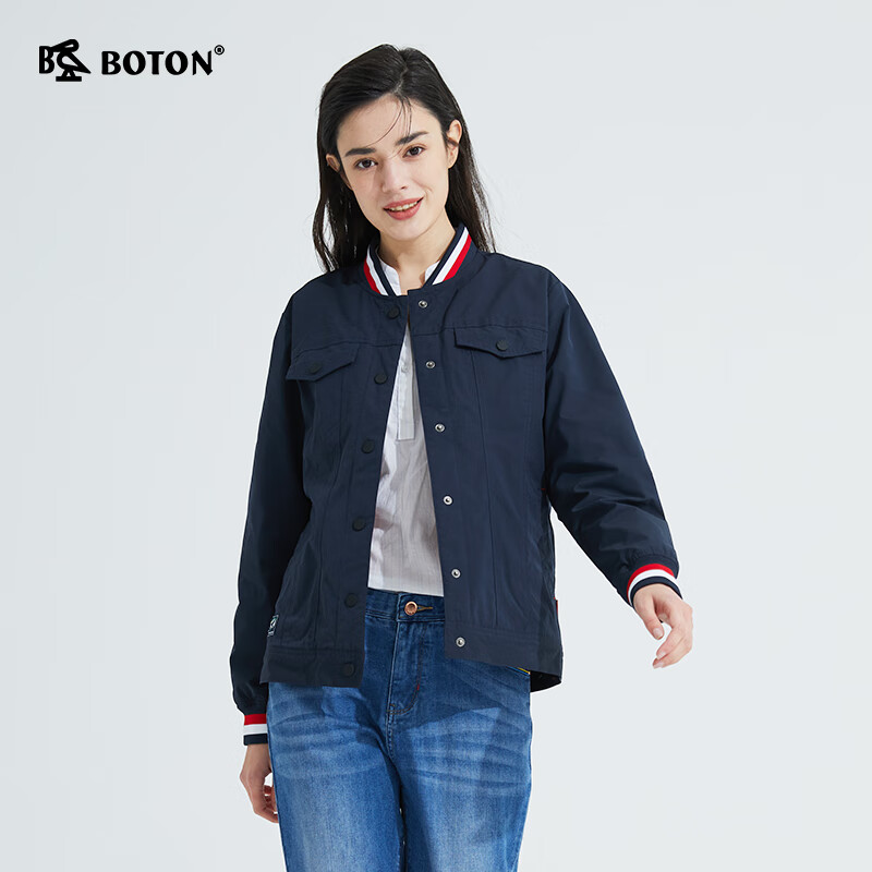 Boton/波顿女士春2021年新款短款飞行夹克棒球服长袖百搭上衣外套 深蓝 L