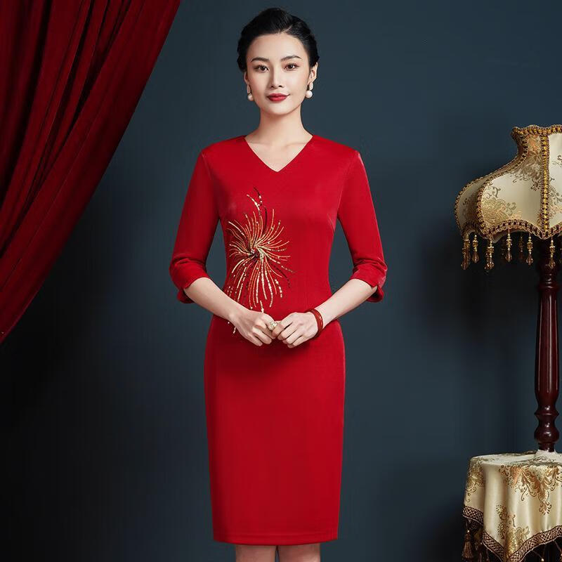 vfkz喜婆婆喜妈妈高端婚宴春季衣服婚礼服婆婆妈妈参加秋冬套装连衣裙