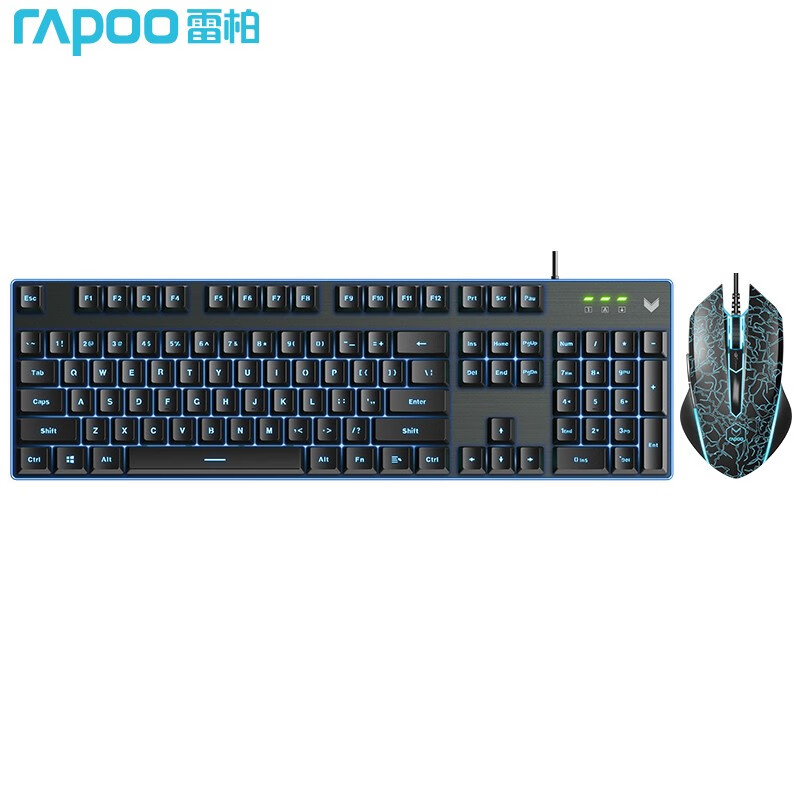 雷柏（Rapoo） V100S 键鼠套装 有线键鼠套装 游戏键盘鼠标套装 防泼溅 单色背光 吃鸡套装 蓝光版