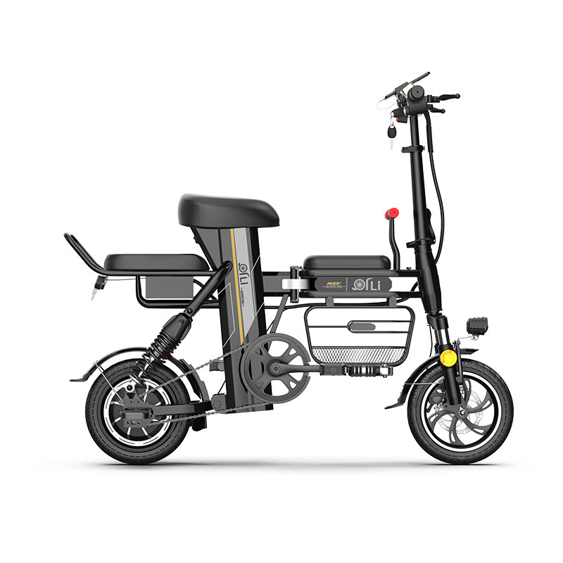 亲子电动车小型折叠电动车助力车家用上班母子锂电池电瓶车 黑色 8a