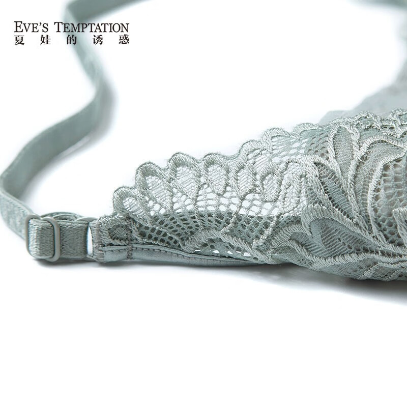 夏娃的诱惑浥轻尘组内衣女夏季薄款软钢圈大胸显小蕾丝性感文胸上托防下垂 水雾蓝 85E