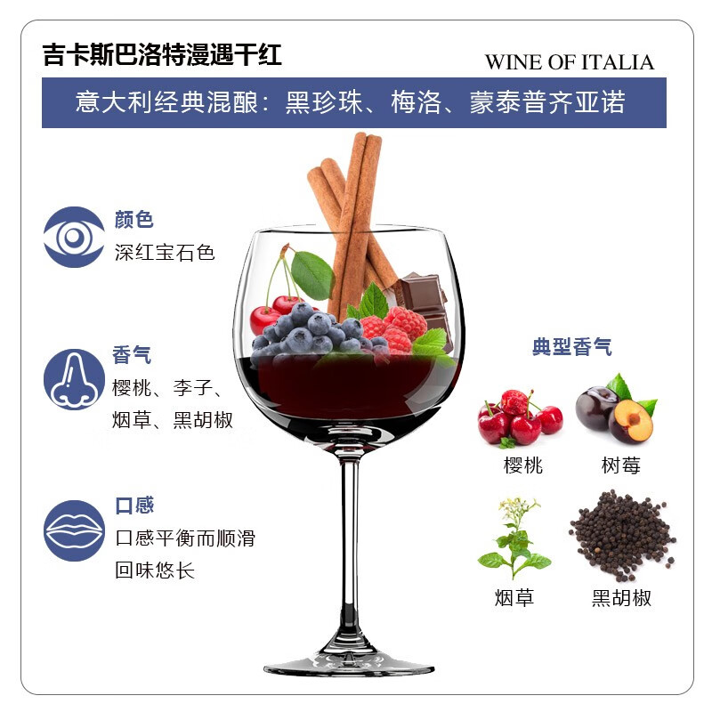 JECUPS吉卡斯 意大利 漫遇干红葡萄酒 意大利原瓶进口红酒 送礼精品红酒 750ml单支