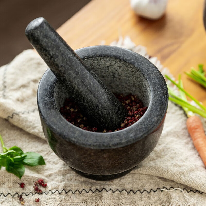 摩登主妇花岗岩捣药杵厨房家用手动石臼胡椒蒜泥捣碎器捣蒜研磨器