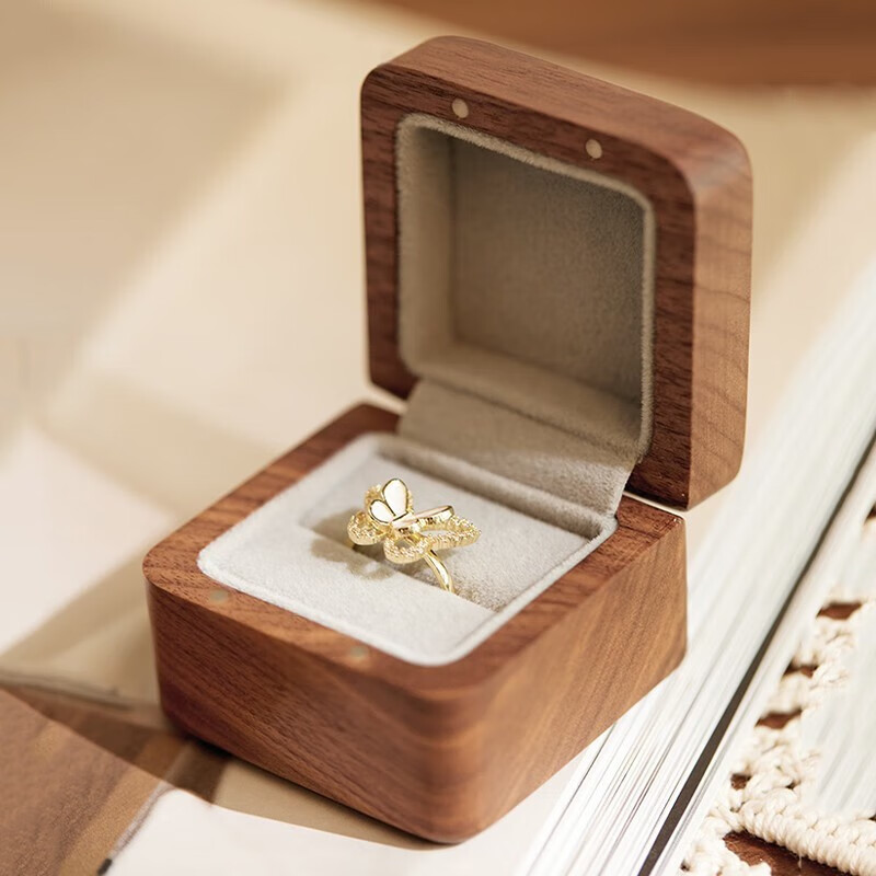 绿野客黑胡桃木饰盒戒指盒求婚仪式收纳礼盒钻戒盒生日礼物对戒盒