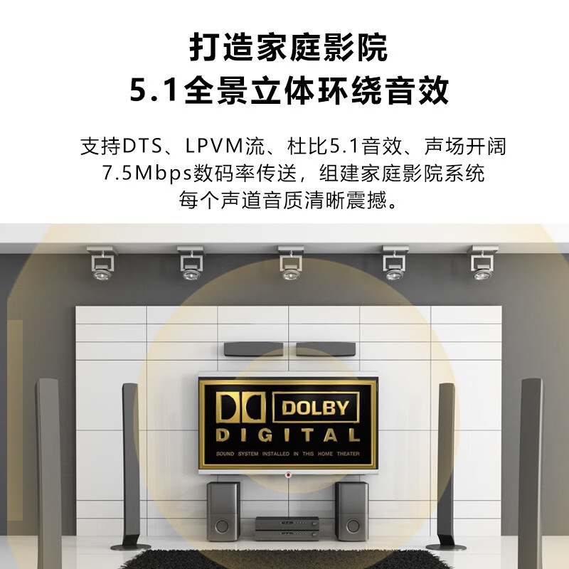 SKW 发烧级 数字光纤音频线 方口Optical 5.1多声道 功放/蓝光机/家庭影院连接线 OF4001A-1.5米