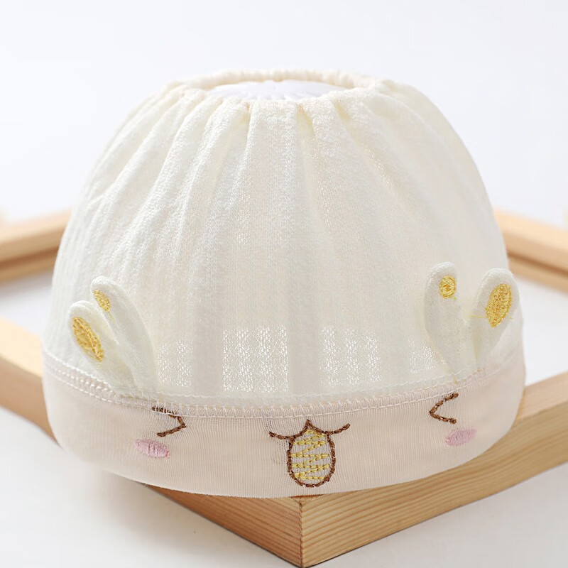 贝娜茜新生儿胎帽夏天纯棉可爱单层透气初生婴儿帽子夏季薄款0-3个月护卤门空顶 1180-米色 0-6个月（38-44CM）