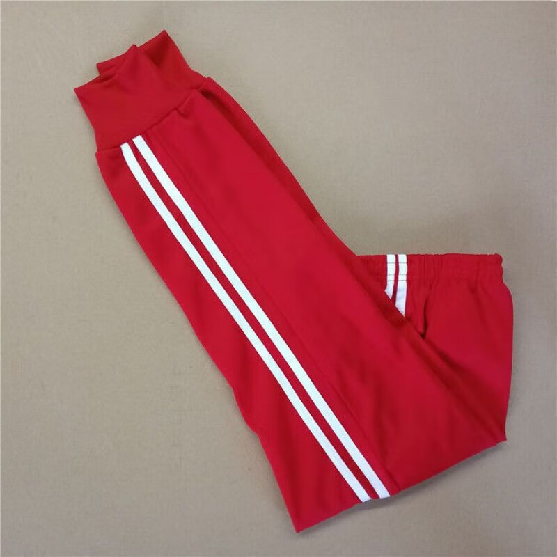 pzhk红色束脚校服裤子初高中小学生一条杠双白条小脚收口运动休闲长裤
