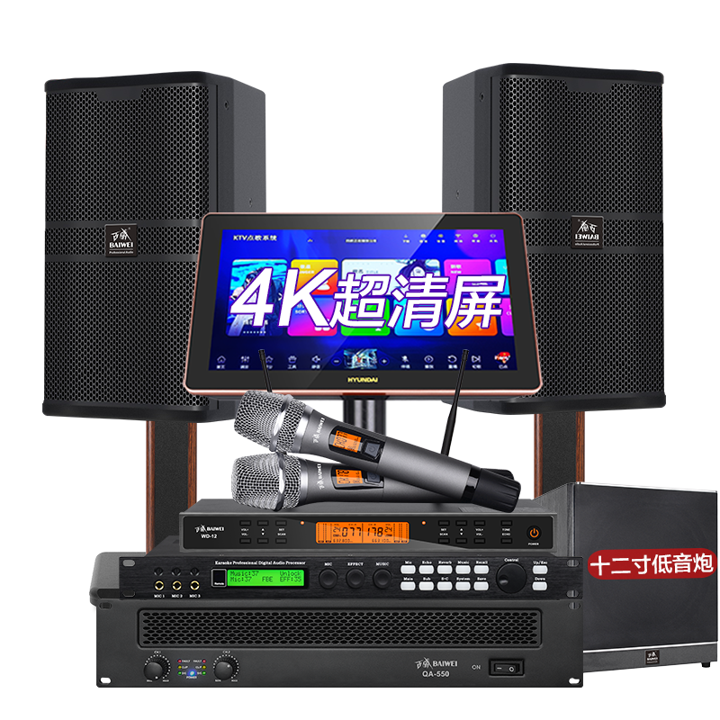 百威（baiwei）家庭ktv音響套裝 家庭影院音箱專業(yè)家用K歌唱歌設(shè)備全套卡拉ok點歌機觸摸一體機 12寸全套+3T點歌機+低音炮【高檔KTV推薦】